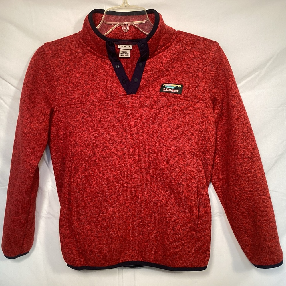 L.L. Bean Boy’s Red Snap Front Pullover Sweater Fleece Size Boys Medium 10 - 12